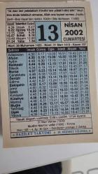 13 NİSAN 2002 CUMARTESİ- TAKVİM YAPRAĞI - DOĞUM GÜNÜ HEDİYESİ - FAZİLET TAKVİMİ -31 MART VAK'ASI (1909)-MUALLİM NACİ'NİN VEFATI (1893)-ALLAH YOLUNDA CİHAD VE DİNİ İLİMLERDE TEFAKKUH