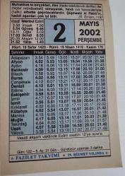 2 MAYIS 2002 PERŞEMBE- TAKVİM YAPRAĞI - DOĞUM GÜNÜ HEDİYESİ - FAZİLET TAKVİMİ -OSMANLI MI SELÇUKLU MU?