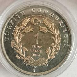 TÜRKİYE 2014    1 TL    KORUMA KAPSULUNDE  HATIRA  Türk faunası - At