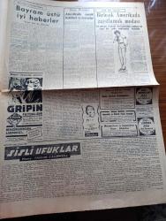 Cumhuriyet Gazetesi - 21 Mayıs 1955 - meclis tatile girerken yazan Nadir Nadi Başmakale - 350.000 küçük esnaf vergiden muaf tutuldu - Bir günde 47 kanun - mecliste balkan paktı etrafında görüşmeler - Almanya tarafsız tampon devlet olmayacak - VI. Bahar ve Çiçek Bayramı Dün açıldı - Hilton Oteli Dün işletmeye açıldı - Akif mecmuası neşriyat müdürü Cüneyt Arcayürek Tevkif edildi fotoğraf - İngiltere'de seçim hazırlığı - basketbolda takımına sahadan çeken Fenerbahçe umumi kaptanı Hayrullah Güvenir'e  6 ay hak mahrumiyeti cezası verildi - Fatin Rüştü Zorlu'nun beyanatı - Tenis kraliçesi Maureen Connolly fotoğraf - Üç misli mi oldu yazan Burhan Felek - Galatasaraylı basketçi Özer Salnur ameliyat oldu - İstanbul amatör birinci küme şampiyonu Karagümrük Adana'ya gitti - İstanbul Ankara Radyosu Programı - Hacı Ağa Opereti Ses Tiyatrosunda - Fluminense takımını bugün seyredeceğiz - dünya karikatürleri - 1954-1955 Yunus Nadi Mükafatı En Güzel Fikir Yazısı - M. Çakır Gazinosu Bayramda açılıyor