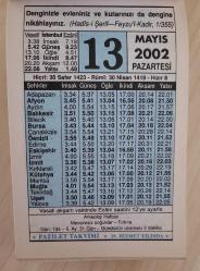 13 MAYIS 2002 PAZARTESİ- TAKVİM YAPRAĞI - DOĞUM GÜNÜ HEDİYESİ - FAZİLET TAKVİMİ -ARKEOLOJİ HAFTASI-REBİULEVVEL AYI