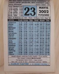 23 MAYIS 2002 PERŞEMBE- TAKVİM YAPRAĞI - DOĞUM GÜNÜ HEDİYESİ - FAZİLET TAKVİMİ -DANDANAKAN ZAFERİ (1040)-VELADET KANDİLİ