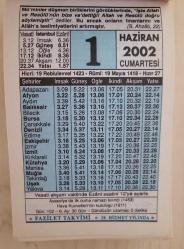 1 HAZİRAN 2002 CUMARTESİ- TAKVİM YAPRAĞI - DOĞUM GÜNÜ HEDİYESİ - FAZİLET TAKVİMİ -AYASOFYA'DA İLK CUMA NAMAZI KILINDI (1453)-HAVA KUVVETLERİ'NİN KURULUŞU (1911)-HIZIR BEY VE KASİDE-İ NUNİYE'Sİ