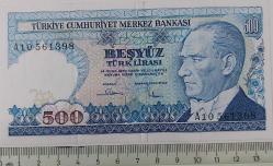 7.EMİSYON 1.TERTİP BEŞYÜZ (500) TÜRK LİRASI KAĞIT PARA A10561398 SERİ NUMARALI ÇOK ÇOK TEMİZ NADİR