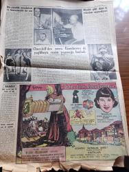 Cumhuriyet Pazar Gazetesi - 3 Mayıs 1953 - Yedi dakika  yazan Doğan Nadi - Bahar Teraneleri renkli karikatür - meraklı bir münakaşa kadınlarla erkek arkadaş olabilir mi yazan Kazım Kip - Churchill 8 sene önce reddettiği unvanı bu sefer ne için kabul etti fotoğraf - hikaye yeşil soğan yazan Yaşar Kemal - haftanın şakaları yazan Burhan Felek - Fransız yıldızı Martine Carol hayatının en kötü gününü kutladı fotoğraf - bugünkü İtalyan ve Alman filmciliği - beyaz perdenin fena adamları - romantik aşk rollerini seven İngiliz yıldızı Muriel Pavlow fotoğraf - ev kadın moda sayfası - sarı zeybekler diyarı Bergama'da kermes günleri - Kore Harbinin üçüncü yıldönümünde kore sulhunun imzalanması bekleniyor - boş vaktinizi hoş geçirmek için - Stalin'in ölüm korkuları - bir güzellik müsabakası ve beklenmedik bir son - Churchill'den sonra Eisenhower de yağlı boya resim yapmaya başladı fotoğraf - fotoğraf güzeli ikincilik ve üçüncülük alanların ortasında fotoğraf - Hintli rakkase yılanla dans ederken