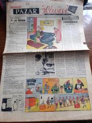 Cumhuriyet Pazar Gazetesi - 22 Mayıs 1955 -  Yedi dakika yazan Doğan Nadi - renkli karikatür - utanıyorum yazan Hamdi Varoğlu - küçük Kral çizen O. Soglow - haftanın ansiklopedisi atom Sanayii - haftanın şakaları yazan Burhan Felek - yaşadığımız şehrin geceleri Son vapur Yazan Cem Atabeyoğlu - Hikaye V işareti - dünyanın en güzel kadını Gina Lollobrigida top oynuyor fotoğraf - Tyrone Power her filmde kadın artiste %51 pay veriyor - Tyrone Power tabii halinde ve  Yabani Adam filminde fotoğraflar - Merih'e gidecek ilk kadın Mari Blanchard fotoğraf - Hollywood mektupları - Debbie Reynolds yeni evinde albümleri ile uğraşıyor fotoğraf - Son Perde filminde Hitler ( Albin Skoda ) SS kolbaşısı Fegelein ( Julius Konak ) a emir veriyor fotoğraf - ev kadın moda sayfası - zenci peygamber - Franco'nun yerine bir kral geçecek - yaşanmış hakiki bir hayat hikayesi çeviren Betül Ergin - Aşk makinesi - yaşadığımız şehir köpekçi Kamil baba röportajı yapan Reşad Enis - dünya takvimi nedir - Muhteris Fil