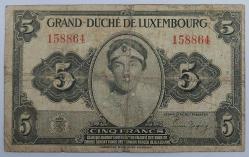 Lüksemburg, 5 Frank 1944. Nadir. Kat İzli. (T) Haliyle.