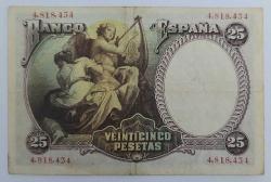 İspanya, 25 Pesetas 1931. Ön Yüzde Rakamlar Yazılmış. Hafif Kat İzli. (ÇT)