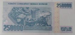 7.EMİSYON 3.TERTİP 250.000 TÜRK LİRASI ORİJİNAL KAĞIT PARA I58085999 GÜZEL NUMARALI ÇİL NADİR