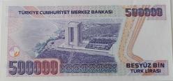 7.EMİSYON 3.TERTİP 500.000 TÜRK LİRASI ORİJİNAL KAĞIT PARA E45252222 GÜZEL NUMARALI ÇİL NADİR