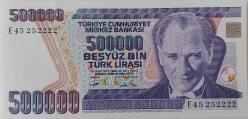 7.EMİSYON 3.TERTİP 500.000 TÜRK LİRASI ORİJİNAL KAĞIT PARA E45252222 GÜZEL NUMARALI ÇİL NADİR