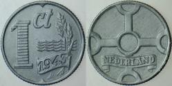 HOLLANDA 1 CENT 1943 İKİNCİ DÜNYA SAVAŞI NAZİ İŞGALİ METAL KITLIĞI DÖNEMİ ÇİNKO.