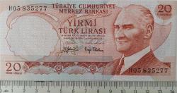 6.EMİSYON 3.TERTİP 20 YİRMİ TÜRK LİRASI H05835277 SERİ NOLU KAĞIT PARA ÇİL NADİR