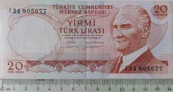 6.EMİSYON 4.TERTİP 20 YİRMİ TÜRK LİRASI I34805677 SERİ NOLU KAĞIT PARA ÇİLALTI GÜZEL NUMARALI NADİR