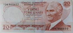 6.EMİSYON 4.TERTİP 20 YİRMİ TÜRK LİRASI I34805677 SERİ NOLU KAĞIT PARA ÇİLALTI GÜZEL NUMARALI NADİR