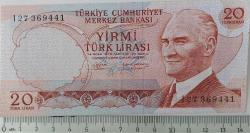 6.EMİSYON 4.TERTİP 20 YİRMİ TÜRK LİRASI I27369441 SERİ NOLU KAĞIT PARA ÇİLALTI GÜZEL NUMARALI NADİR