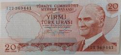 6.EMİSYON 4.TERTİP 20 YİRMİ TÜRK LİRASI I27369441 SERİ NOLU KAĞIT PARA ÇİLALTI GÜZEL NUMARALI NADİR