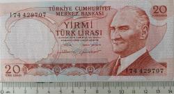 6.EMİSYON 4.TERTİP 20 YİRMİ TÜRK LİRASI I74429707 SERİ NOLU KAĞIT PARA ÇİLALTI  NADİR