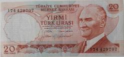 6.EMİSYON 4.TERTİP 20 YİRMİ TÜRK LİRASI I74429707 SERİ NOLU KAĞIT PARA ÇİLALTI  NADİR