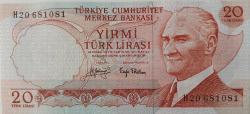 6.EMİSYON 3.TERTİP 20 YİRMİ TÜRK LİRASI H20681081 SERİ NOLU KAĞIT PARA ÇİL NADİR