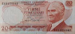 6.EMİSYON 2.TERTİP 20 YİRMİ TÜRK LİRASI E22270942 SERİ NOLU KAĞIT PARA ÇİLALTI NADİR