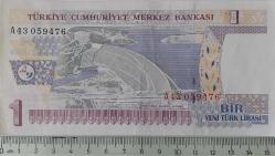8.EMİSYON 1.TERTİP 1 YENİ TÜRK LİRASI A43059476 SERİ NOLU KAĞIT PARA ÇİLALTI NADİR