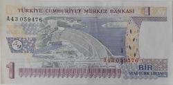 8.EMİSYON 1.TERTİP 1 YENİ TÜRK LİRASI A43059476 SERİ NOLU KAĞIT PARA ÇİLALTI NADİR