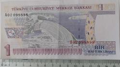 8.EMİSYON 1.TERTİP 1 YENİ TÜRK LİRASI A02098898 SERİ NOLU KAĞIT PARA ÇİLALTI NADİR