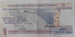 8.EMİSYON 1.TERTİP 1 YENİ TÜRK LİRASI A02098898 SERİ NOLU KAĞIT PARA ÇİLALTI NADİR