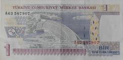 8.EMİSYON 1.TERTİP 1 YENİ TÜRK LİRASI A63587907 SERİ NOLU KAĞIT PARA ÇİLALTI NADİR