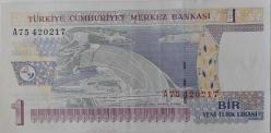 8.EMİSYON 1.TERTİP 1 YENİ TÜRK LİRASI A75420217 SERİ NOLU KAĞIT PARA ÇİLALTI NADİR