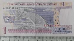 8.EMİSYON 1.TERTİP 1 YENİ TÜRK LİRASI A63640326 SERİ NOLU KAĞIT PARA ÇİLALTI NADİR