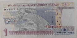 8.EMİSYON 1.TERTİP 1 YENİ TÜRK LİRASI A63640326 SERİ NOLU KAĞIT PARA ÇİLALTI NADİR