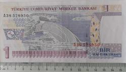 8.EMİSYON 1.TERTİP 1 YENİ TÜRK LİRASI A38528950 SERİ NOLU KAĞIT PARA ÇİLALTI NADİR
