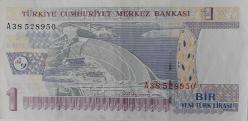 8.EMİSYON 1.TERTİP 1 YENİ TÜRK LİRASI A38528950 SERİ NOLU KAĞIT PARA ÇİLALTI NADİR