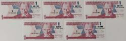 8.EMİSYON 1.TERTİP 1 YENİ TÜRK LİRALARI RAKAM SIRALI  A47801711-A47801712-A47801713-A47801714-A47801715 SERİ NOLU KAĞIT PARALAR ÇİL GÜZEL NUMARALI NADİR