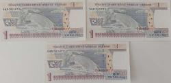 8.EMİSYON 1.TERTİP 1 YENİ TÜRK LİRALARI RAKAM SIRALI  A49552670-A49552671-A49552672 SERİ NOLU KAĞIT PARALAR ÇİL GÜZEL NUMARALI NADİR