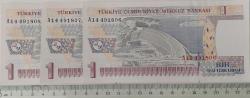 8.EMİSYON 1.TERTİP 1 YENİ TÜRK LİRALARI RAKAM SIRALI  A14491806-A14491807-A14491808 SERİ NOLU KAĞIT PARALAR ÇİL GÜZEL NUMARALI NADİR