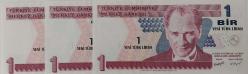 8.EMİSYON 1.TERTİP 1 YENİ TÜRK LİRALARI RAKAM SIRALI  A14491806-A14491807-A14491808 SERİ NOLU KAĞIT PARALAR ÇİL GÜZEL NUMARALI NADİR