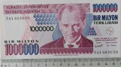 7.EMİSYON 3.TERTİP 1.000.000 TÜRK LİRASI ORİJİNAL KAĞIT PARA S41663639 GÜZEL NUMARALI ÇİL NADİR