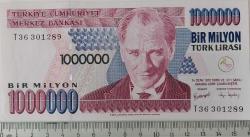 7.EMİSYON 3.TERTİP 1.000.000 TÜRK LİRASI ORİJİNAL KAĞIT PARA T36301289 ÇİL NADİR