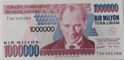 7.EMİSYON 3.TERTİP 1.000.000 TÜRK LİRASI ORİJİNAL KAĞIT PARA T36301289 ÇİL NADİR