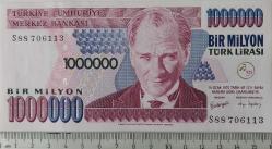 7.EMİSYON 3.TERTİP 1.000.000 TÜRK LİRASI ORİJİNAL KAĞIT PARA S88706113 GÜZEL NUMARALI ÇİL NADİR