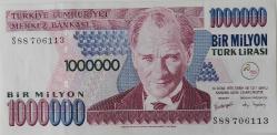 7.EMİSYON 3.TERTİP 1.000.000 TÜRK LİRASI ORİJİNAL KAĞIT PARA S88706113 GÜZEL NUMARALI ÇİL NADİR