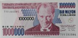 7.EMİSYON 3.TERTİP 1.000.000 TÜRK LİRASI ORİJİNAL KAĞIT PARA T77232591 GÜZEL NUMARALI ÇİL NADİR