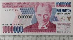7.EMİSYON 2.TERTİP 1.000.000 TÜRK LİRASI ORİJİNAL KAĞIT PARA I66555249 GÜZEL NUMARALI ÇİL NADİR