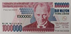 7.EMİSYON 3.TERTİP 1.000.000 TÜRK LİRASI ORİJİNAL KAĞIT PARA P66863660 GÜZEL NUMARALI ÇİL NADİR