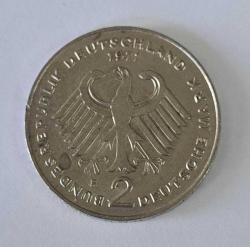 Almanya 2 Mark, 1971 Konrad Adenauer. 20. Yıldönümü - Federal Cumhuriyet (1949 - 1969) F	Darphane işareti 