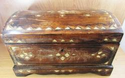 ViNTaGe SEDEF ve KEMİK KaKMaLı AĞAÇ SANDIK KUTU......