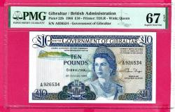 GIBRALTAR 10 POUND P22b 1986 PMG 67 EPQ SUPERB GEM UNC  (TK 18 561) ÇİL